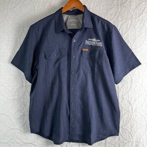 Orvis Men L Navy Blue Short Sleeve Tech Shirt Lewis and Clark Brewing Co SPF 30